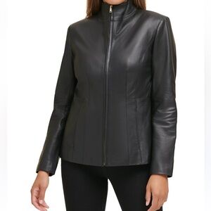 New Cole Haan Women's Wing Collar Leather Coat Size S pit to pit 18